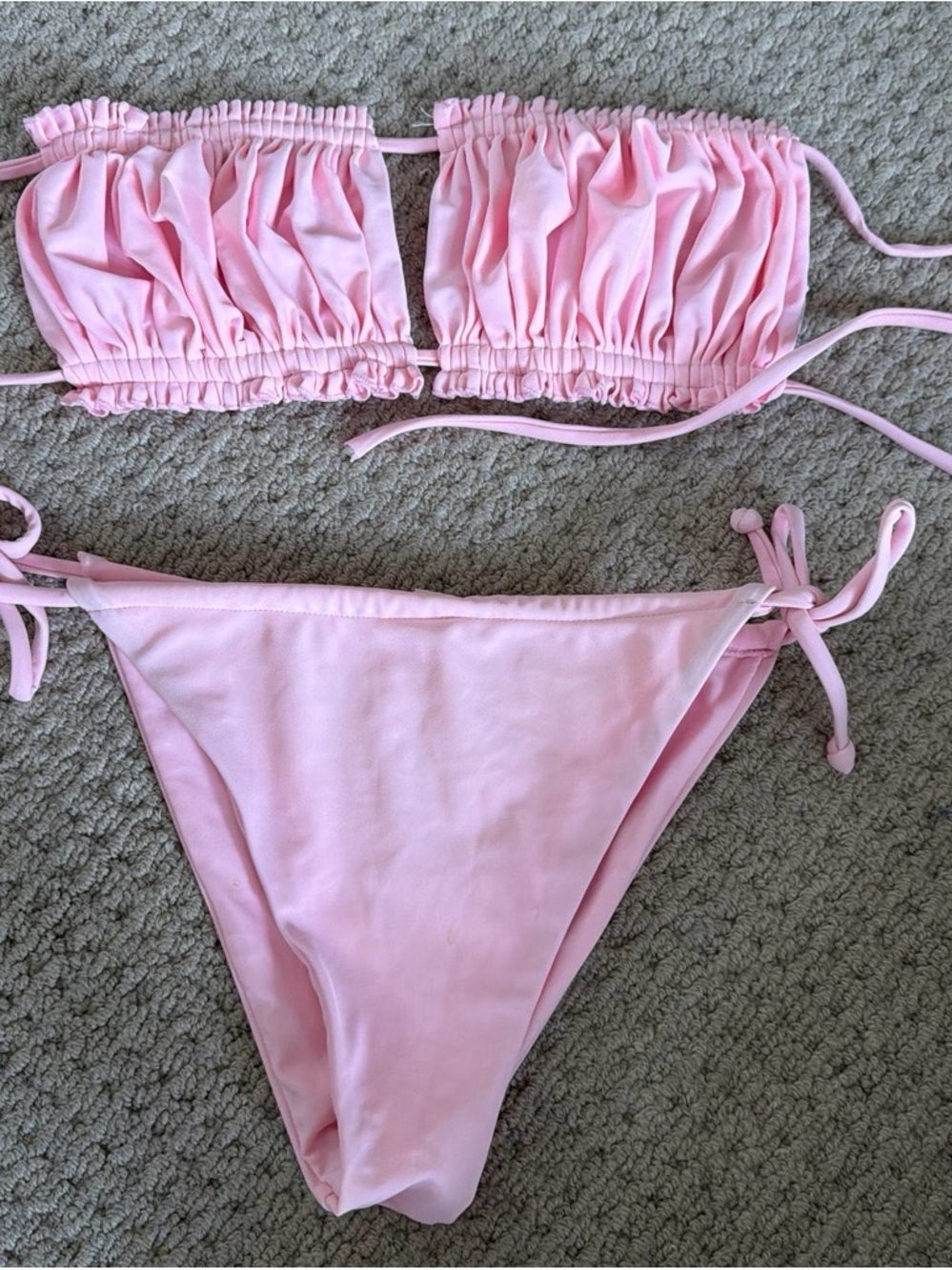 Light Pink Ruched Bandeau Bikini Set